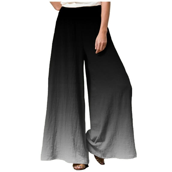 Wide Leg Pants for Women Elastic High Waist Gradient Palazzo Pants Casual Baggy Flowy Plus Size Lounge Trousers Black