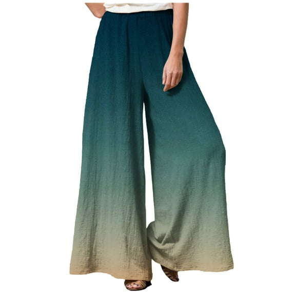 Wide Leg Pants for Women Elastic High Waist Gradient Palazzo Pants Casual Baggy Flowy Plus Size Lounge Trousers Green