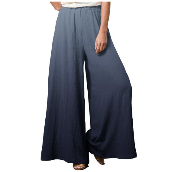 Wide Leg Pants for Women Elastic High Waist Gradient Palazzo Pants Casual Baggy Flowy Plus Size Lounge Trousers Navy