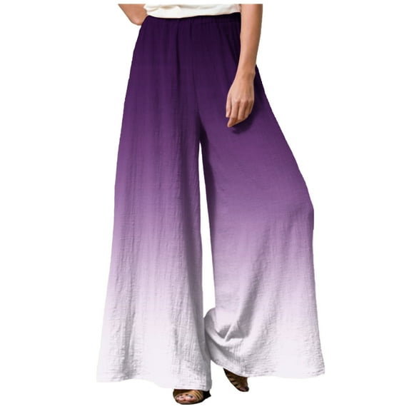 Wide Leg Pants for Women Elastic High Waist Gradient Palazzo Pants Casual Baggy Flowy Plus Size Lounge Trousers Purple