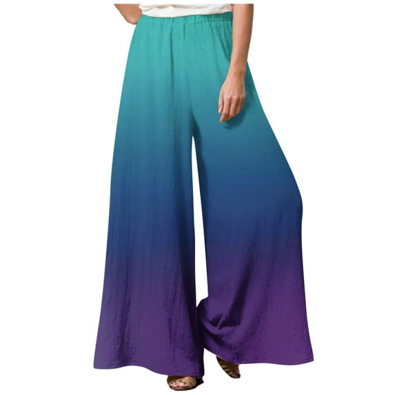 Wide Leg Pants for Women Elastic High Waist Gradient Palazzo Pants Casual Baggy Flowy Plus Size Lounge Trousers