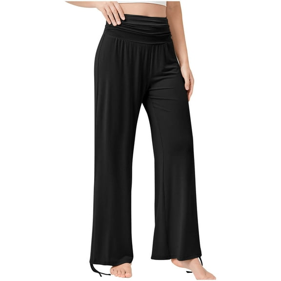 Wide Leg Pants for Women Elastic High Waist Ruffle Hem Yoga Palazzo Pant Casual Loose Workout Gym Active Trousers S-XL