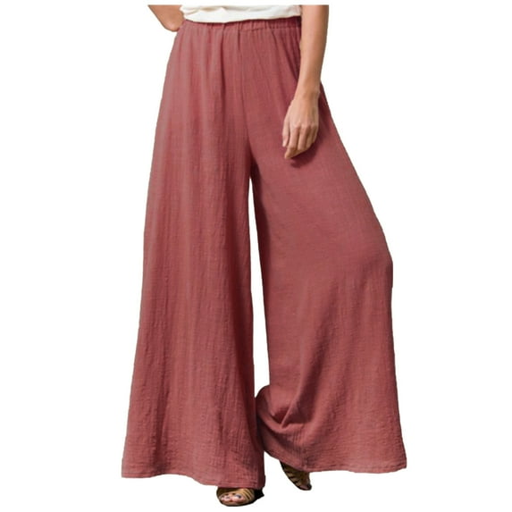 Wide Leg Pants for Women Elastic High Waist Solid Color Palazzo Pants Casual Baggy Flowy Plus Size Lounge Trousers Ladies Clothes