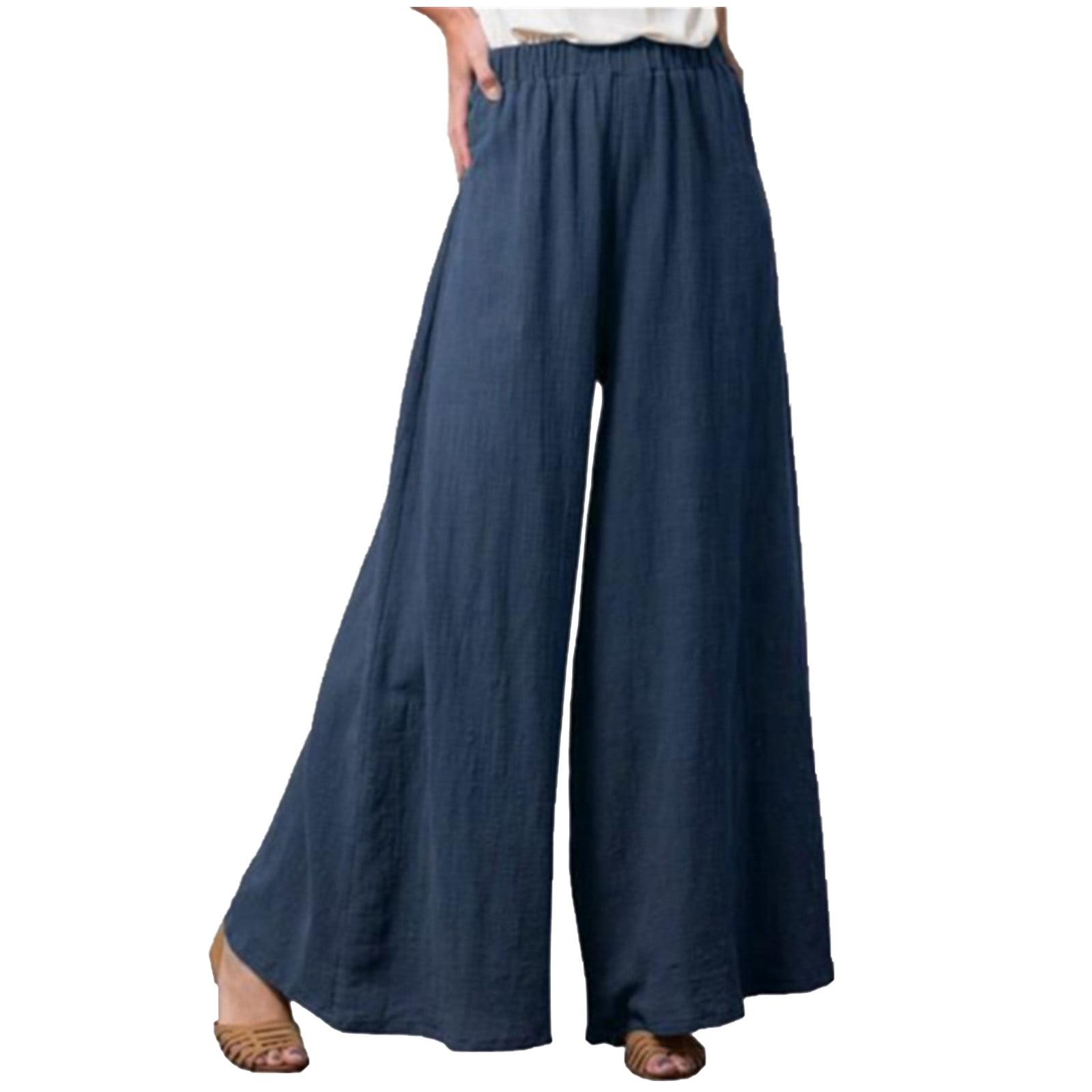 Women Solid Blue Denim Wide Leg Pants, 3X