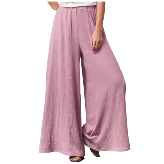 BLVB Wide Leg Pants for Women Elastic High Waist Solid Color Palazzo Pants Casual Baggy Flowy Plus Size Lounge Trousers
