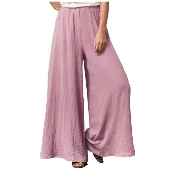 Wide Leg Pants for Women Elastic High Waist Solid Color Palazzo Pants Casual Baggy Flowy Plus Size Lounge Trousers