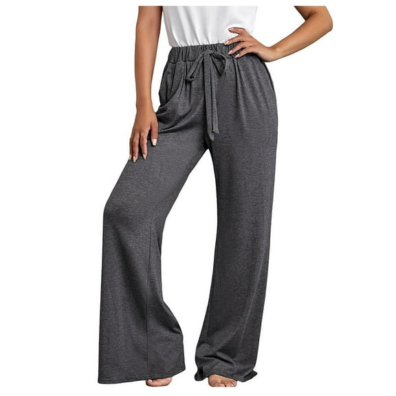 Wide Leg Pants for Women Elastic Waist Drawstring Workout Pants Casual Loose Comfy Lounge Trousers with Pockets
