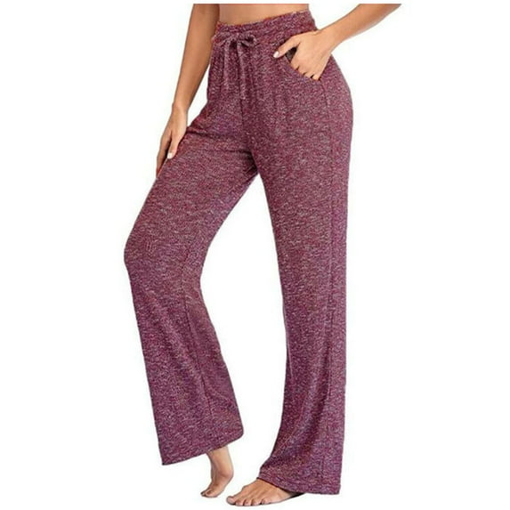 Wide Leg Pants for Women Elastic Waist Drawstring Workout Yoga Pants Casual Comfy Lounge Trousers with Pockets Wine