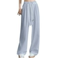 thumbnail image 1 of Wide Leg Pants for Women Elastic Waist Loose Sweatpants Casual Trousers with Lace Belt Blue XL, 1 of 5