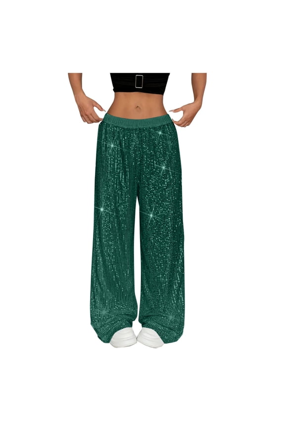Wide Leg Pants for Women Fashion Sequin Solid Color High Waisted Straight Leg Pants