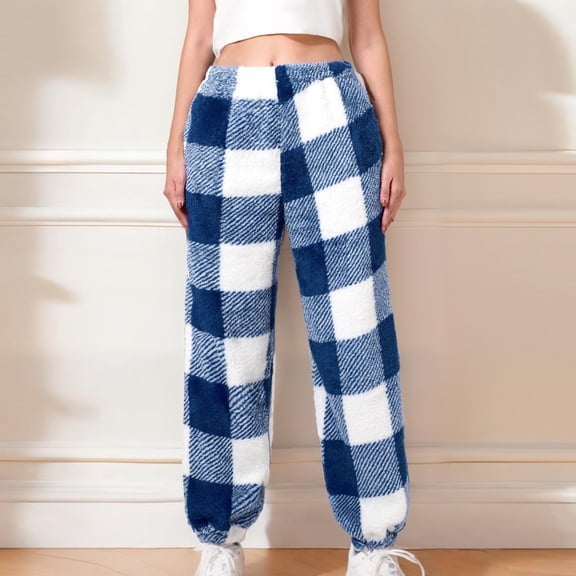 Wide Leg Pants for Women Fashion Womens Plaid Print Lounge Sweatpants Winter Causal Outing Full Length Pants, S-2XL