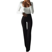 TYLBKK Flare Leggings for Women Ladies Solid High Waist Slim Stretch Trousers Pants Wide Leg Pants Women Fashion Elasticity Bell-Bottoms Pants