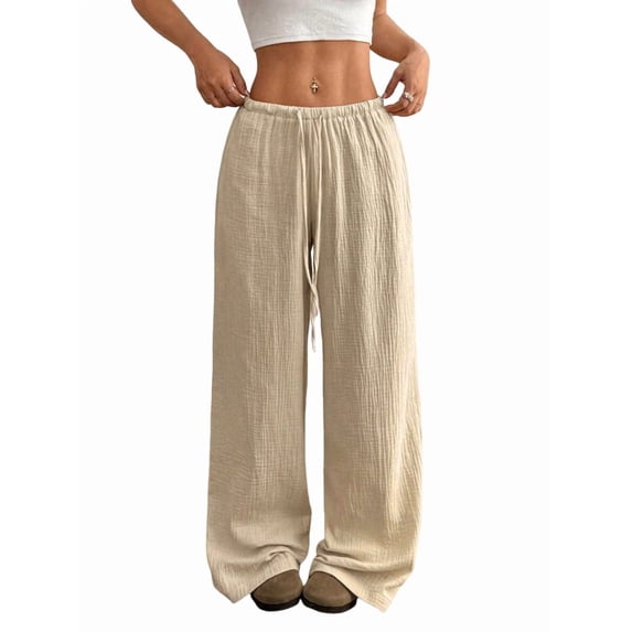 Wide Leg Pants for Women Flowy Palazzo Drawstring Elastic Waist Trousers Beach Vacation Clothes Color 4XL
