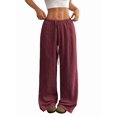 thumbnail image 1 of Wide Leg Pants for Women Flowy Palazzo Drawstring Elastic Waist Trousers Beach Vacation Clothes Wine Red 4XL, 1 of 9