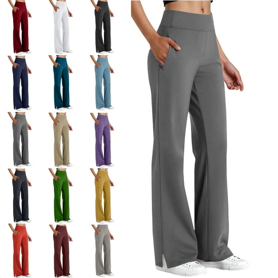 Wide Leg Pants for Women High Waist Yoga Pants Pull On Flare Trousers Casual Joggers for Women with Pockets