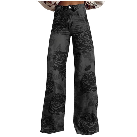 Wide Leg Pants for Women High Waisted Casual Printed Pants Casual Zipper Button Pockets Pants