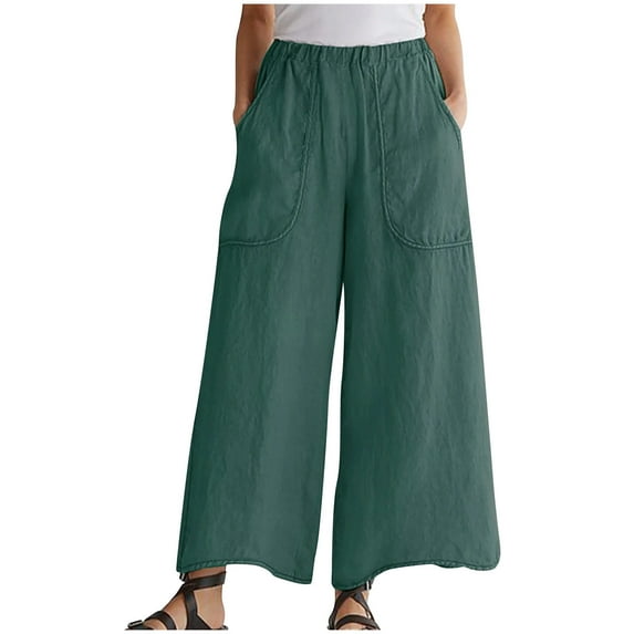 Wide Leg Pants for Women High Waisted Cotton Linen Palazzo Pants Casual Loose Flowy Lounge Trousers with Pockets