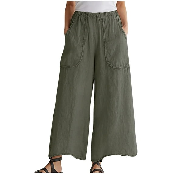 Wide Leg Pants for Women High Waisted Cotton Linen Palazzo Pants Casual Loose Flowy Lounge Trousers with Pockets