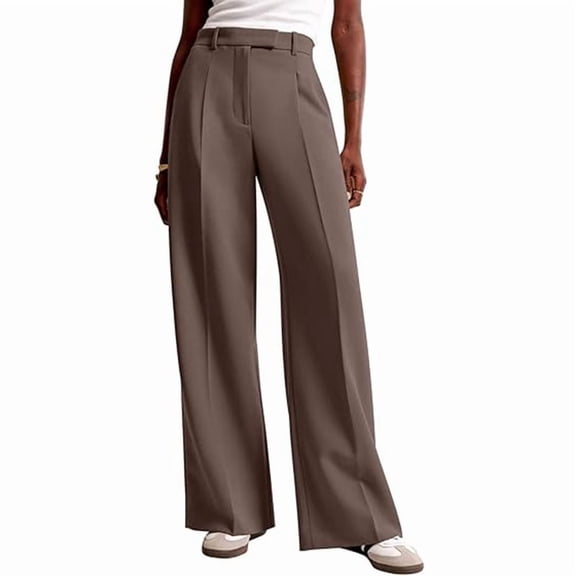 Wide Leg Pants for Women High Waisted Crepe Pleated Pants Casual Comfy Work Pants Stretchy Lounge Pants with Pockets