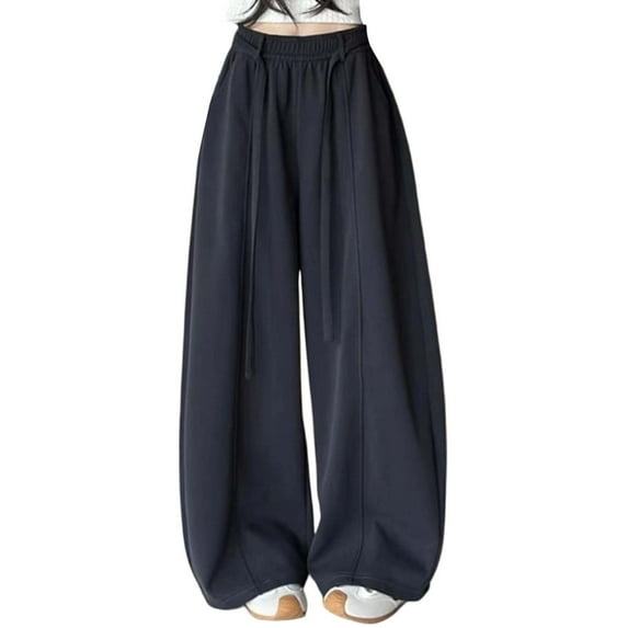 Wide Leg Pants for Women High Waisted Palazzo Pants Flowy Saber Cut Trousers Color Dark Gray Size M