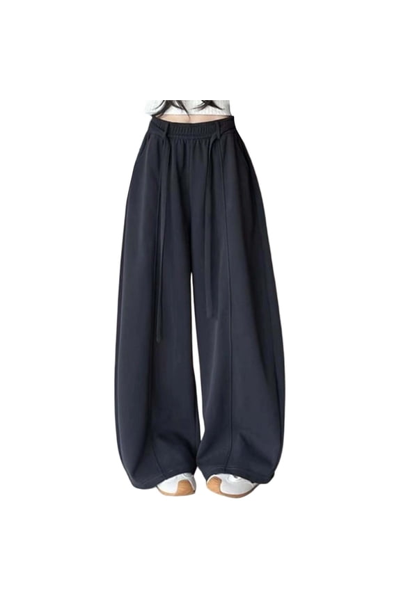 Wide Leg Pants for Women High Waisted Palazzo Pants Flowy Saber Cut Trousers Color Dark Gray Size M