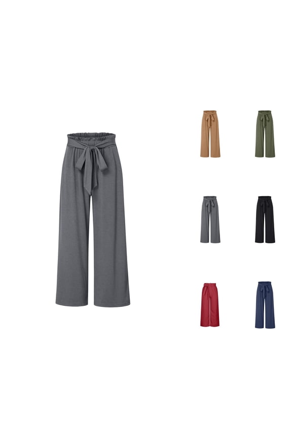 Wide Leg Pants for Women High Waisted Palazzo Tied Belt Baggy Flowy Summer Casual Beach Pants with Pockets