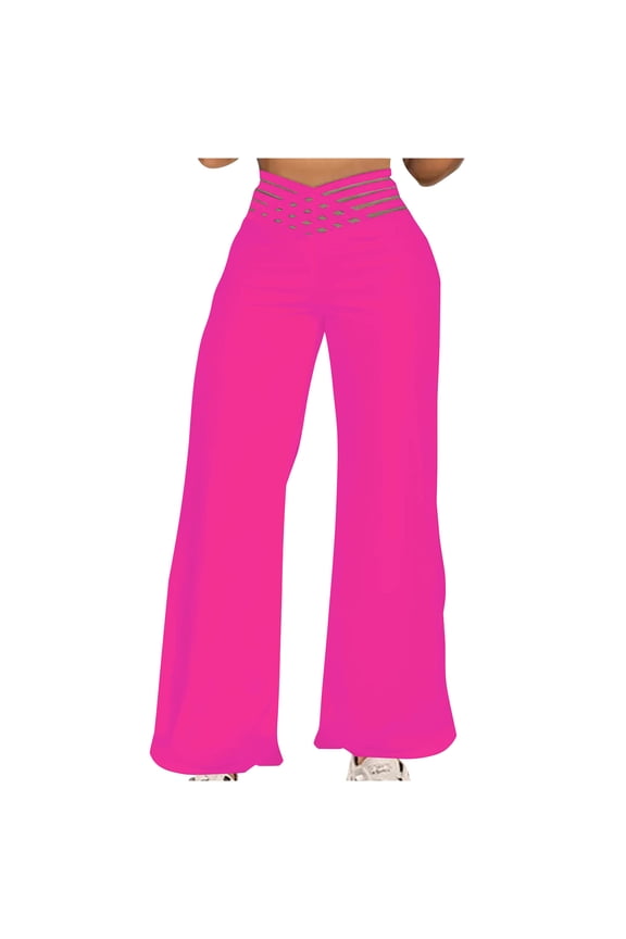 Wide Leg Pants for Women Hollow Out Criss Cross High Waist Baggy Palazzo Trousers Dressy Casual Loose Flowy Beach