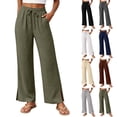 thumbnail image 1 of Wide Leg Pants for Women Ihhxva High Waisted Elastic Waist Cooling Solid Color Adjustable with Pockets Summer Lounge Work Casual Trousers S-3XL, 1 of 8