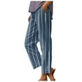 thumbnail image 1 of Wide Leg Pants for Women Ladies Striped Pocketed Straight Tube Loose Stretch Yoga Color Contrast Long Pant Womens Slacks Blue L, 1 of 5