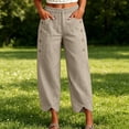 thumbnail image 1 of Wide Leg Pants for Women Loose Elastic High Waist Pants Side Button Irregular Split Hem Trousers with Pockets Khaki M, 1 of 6