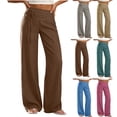 thumbnail image 1 of Wide Leg Pants for Women, Loose Elastic Waist Drawstring Flowy Trousers, Summer Lightweight Beach Vacation Pants, 1 of 6
