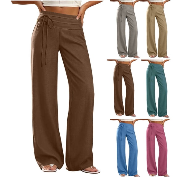 Wide Leg Pants for Women, Loose Elastic Waist Drawstring Flowy Trousers, Summer Lightweight Beach Vacation Pants