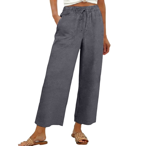 Wide Leg Pants for Women Loose Pocketed Linen Pants Women Gray M