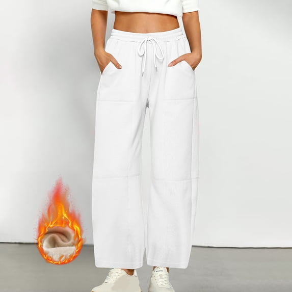Wide Leg Pants for Women Loose Yoga Pants with Pockets Petite/Regular/Tall Stretch Casual Lounge Pants White L