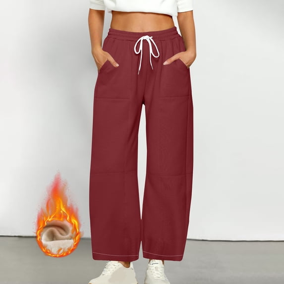 Wide Leg Pants for Women Loose Yoga Pants with Pockets Petite/Regular/Tall Stretch Casual Lounge Pants Wine M