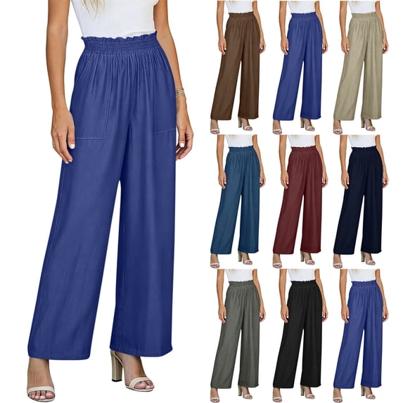 Wide Leg Pants for Women Lounge Casual Elastic Waist Palazzo Pants with Pockets Summer Womens Trousers