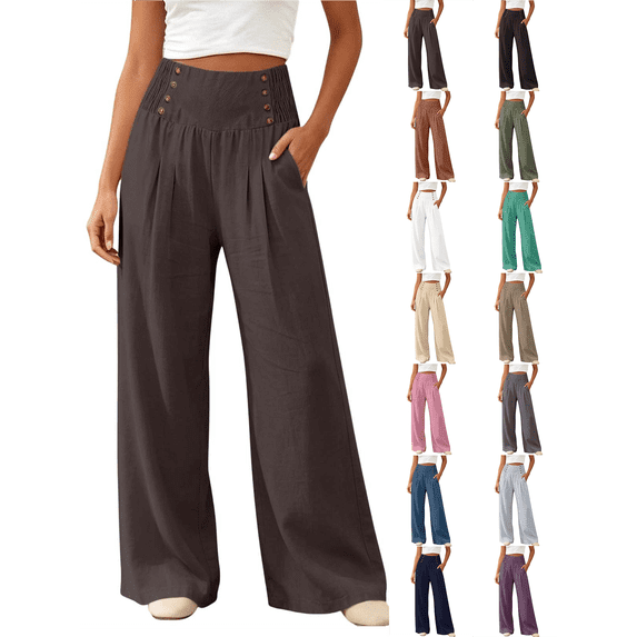 Wide Leg Pants for Women Nelozsy Women's Fashionable Color Loose Casual Comfortable High-waisted Wide-leg Trousers Coffee L