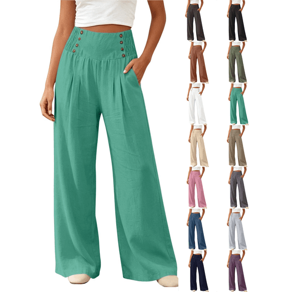 Wide Leg Pants for Women Nelozsy Women's Fashionable Color Loose Casual Comfortable High-waisted Wide-leg Trousers Green XXXL