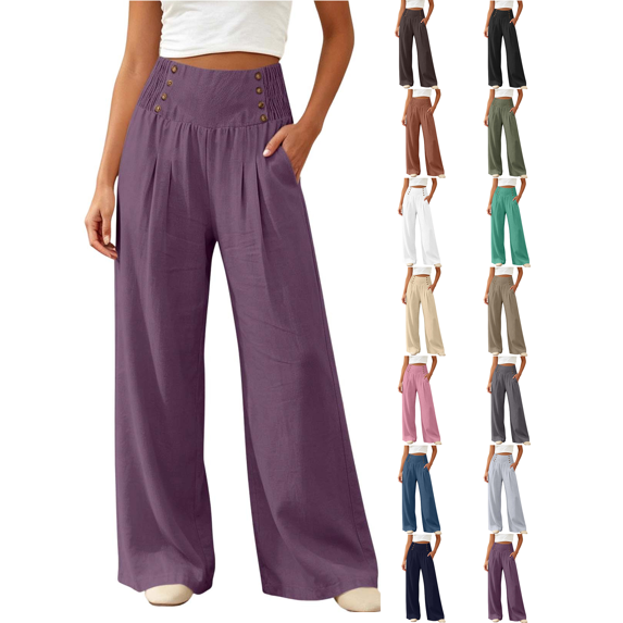 Wide Leg Pants for Women Nelozsy Women's Fashionable Color Loose Casual Comfortable High-waisted Wide-leg Trousers Purple M