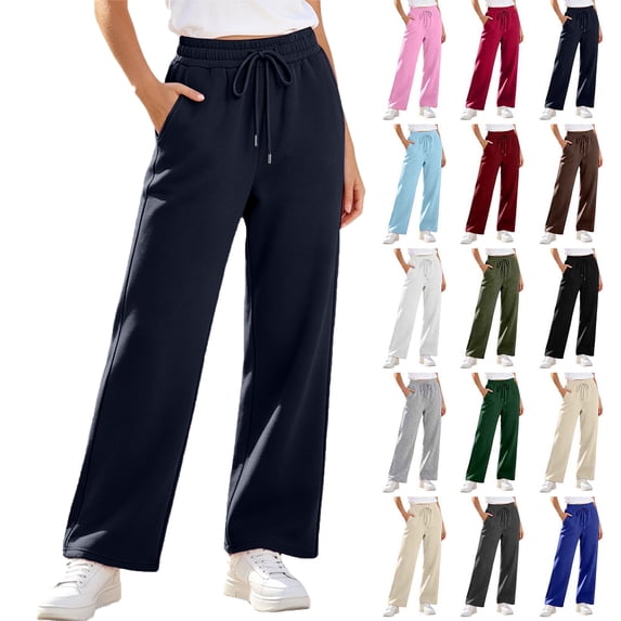 Wide Leg Sweatpants for Women Plus Size Women's Commuting Drawstring Elastic High Waist Straight Pants Casual Long Trousers