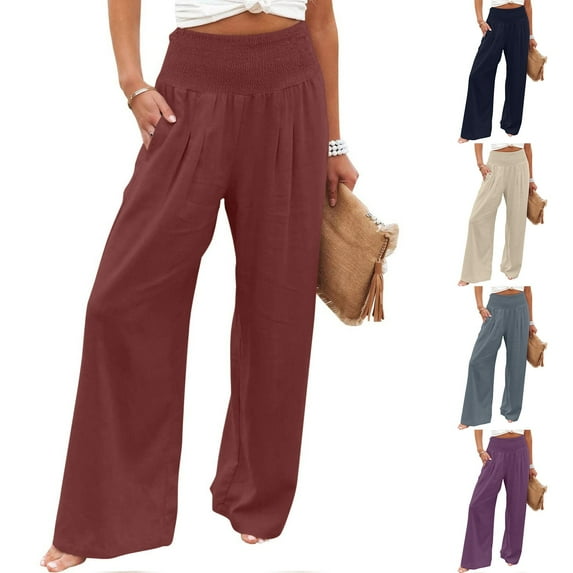 Wide Leg Pants for Women Plus Size Women's Loose Wide Leg Pants High Waist Straight Pants Casual Pants Navy L