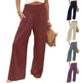 thumbnail image 1 of Wide Leg Pants for Women Plus Size Women's Loose Wide Leg Pants High Waist Straight Pants Casual Pants Purple XL, 1 of 9
