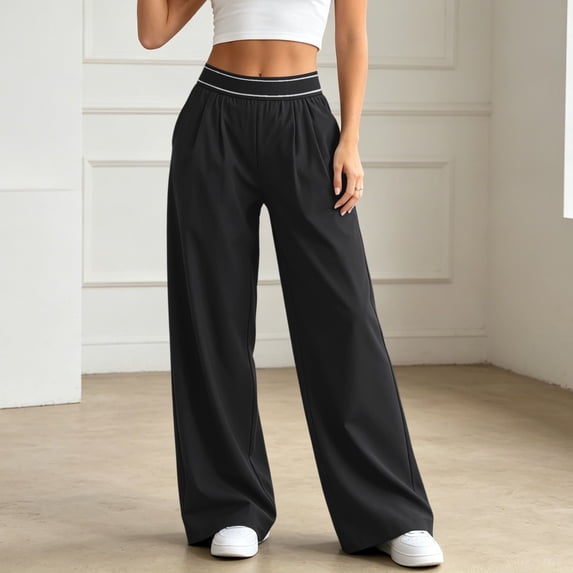 Wide Leg Pants for Women Solid Athletic Trousers Draped Straight Slim Yoga Casual Long Womens Pants Black L