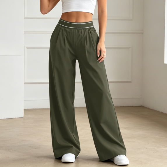 Wide Leg Pants for Women Solid Athletic Trousers Draped Straight Slim Yoga Casual Long Womens Pants Green M