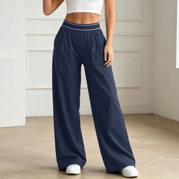 Wide Leg Pants for Women Solid Athletic Trousers Draped Straight Slim Yoga Casual Long Womens Pants Navy S