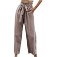 thumbnail image 1 of Wide Leg Pants for Women Summer Casual Baggy Elastic Waist Belted Ankle Pants Solid Color Palazzo Pants Trousers Womens Clothes, 1 of 7