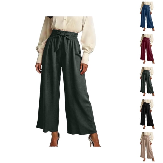 Wide Leg Pants for Women Summer Elastic High Waist Loose Casual Lightweight Flowy Palazzo Pants Beach Trousers