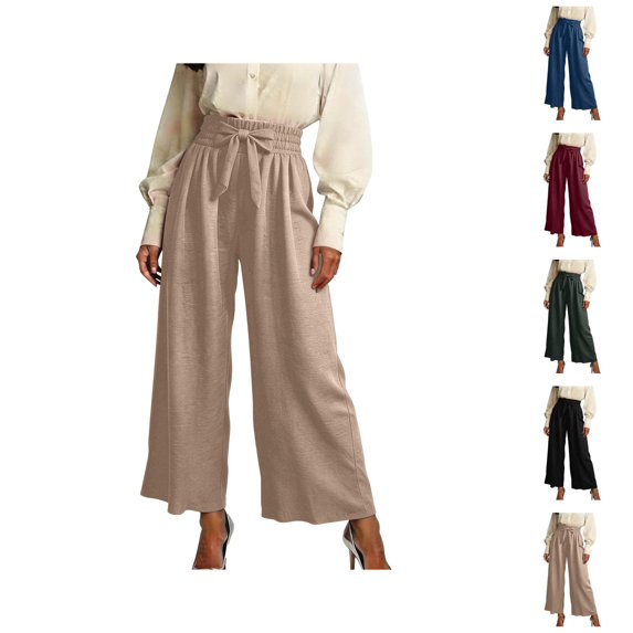 Wide Leg Pants for Women Summer Elastic High Waist Loose Casual Lightweight Flowy Palazzo Pants Beach Trousers