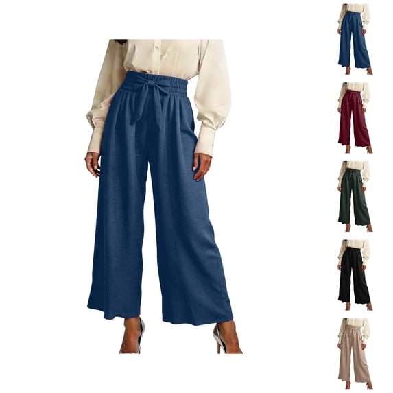 Wide Leg Pants for Women Summer Elastic High Waist Loose Casual Lightweight Flowy Palazzo Pants Beach Trousers