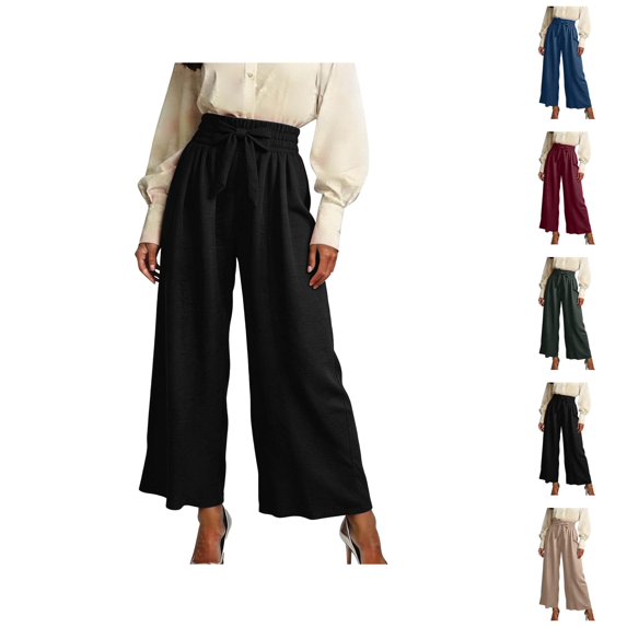 Wide Leg Pants for Women Summer Elastic High Waist Loose Casual Lightweight Flowy Palazzo Pants Beach Trousers
